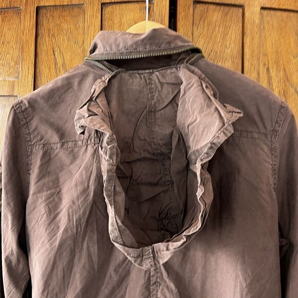 Twill 22 Twenty Two Jacket Womens L Brown Bomber Draw Strings Pockets Hood Y2K - Picture 3 of 12